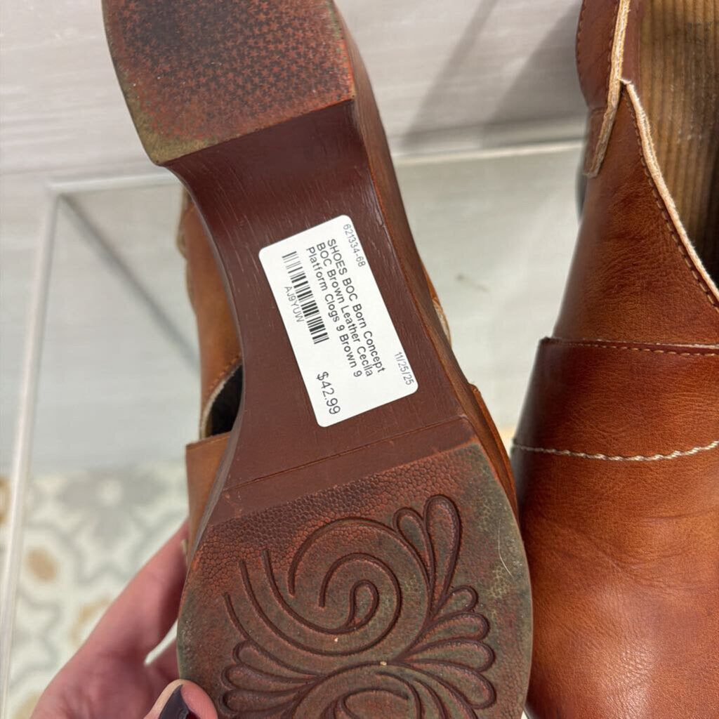 BOC Brown Leather Cecila Platform Clogs 9