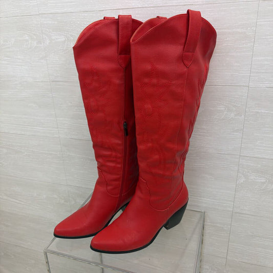 Red Faux Leather Western Tall Boots 9