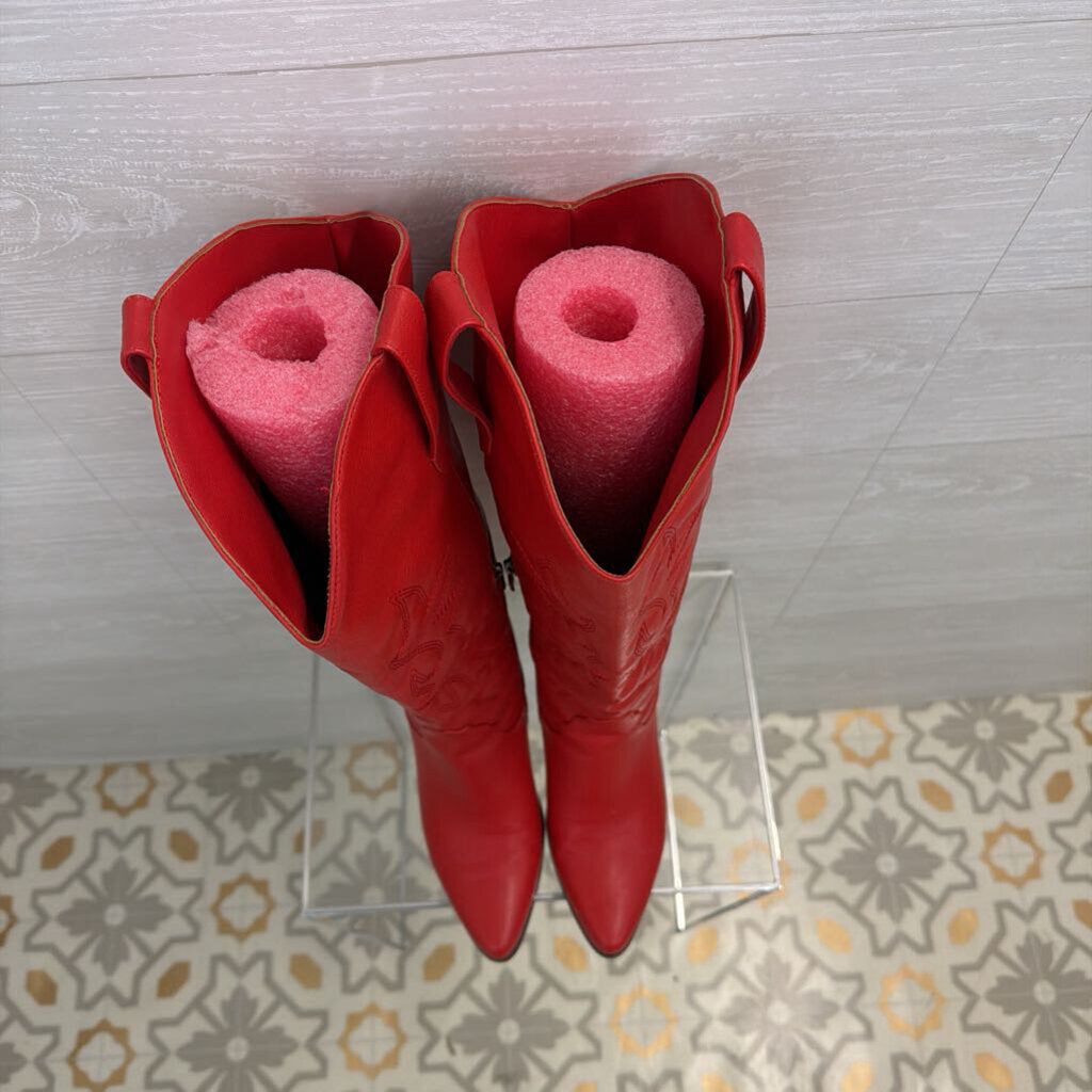 Red Faux Leather Western Tall Boots 9