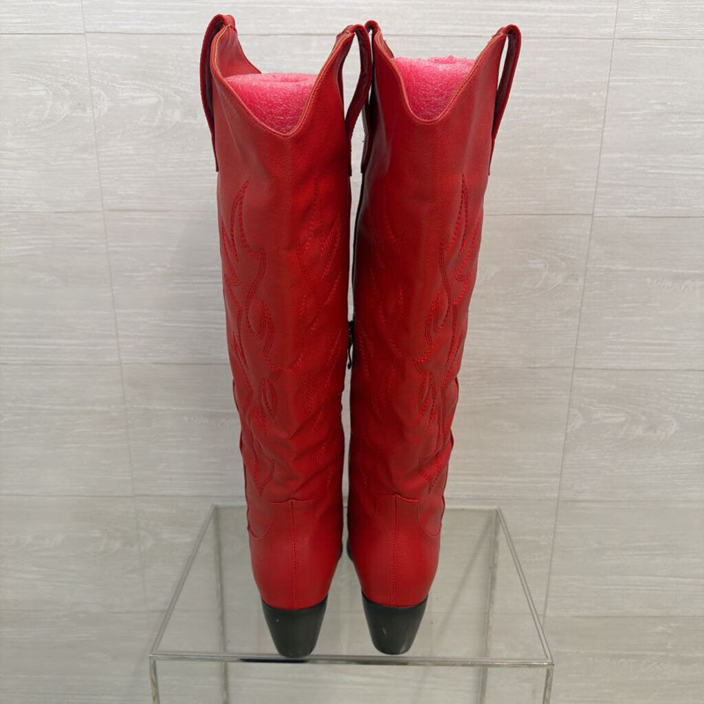 Red Faux Leather Western Tall Boots 9
