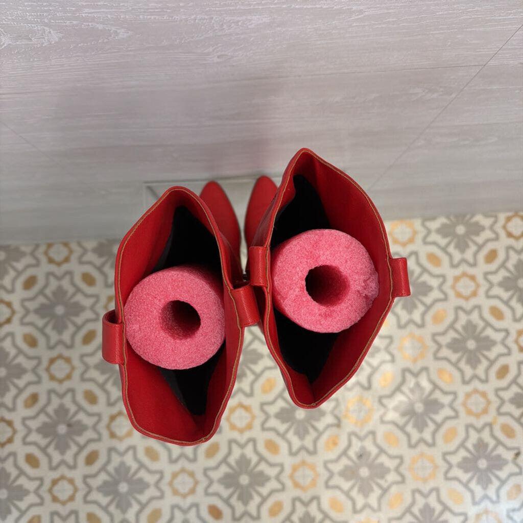 Red Faux Leather Western Tall Boots 9