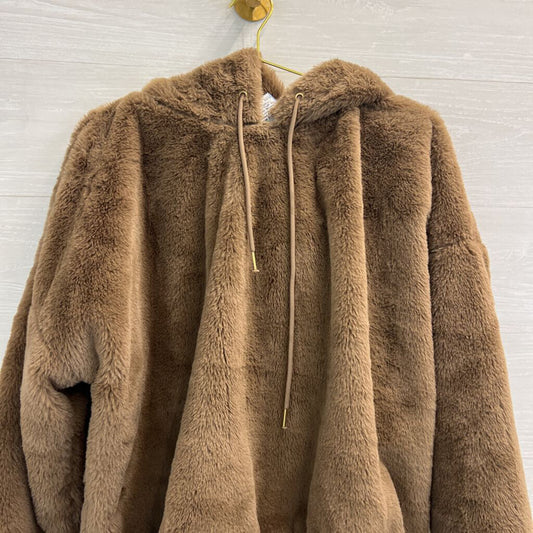 Truth by Republic Brown Fuzzy Long Sleeve Hooded Pullover Large