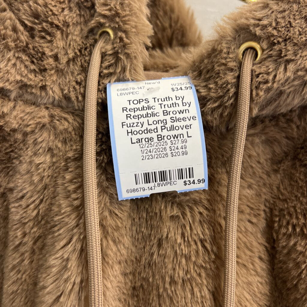 Truth by Republic Brown Fuzzy Long Sleeve Hooded Pullover Large