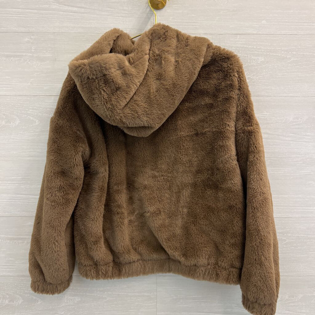 Truth by Republic Brown Fuzzy Long Sleeve Hooded Pullover Large