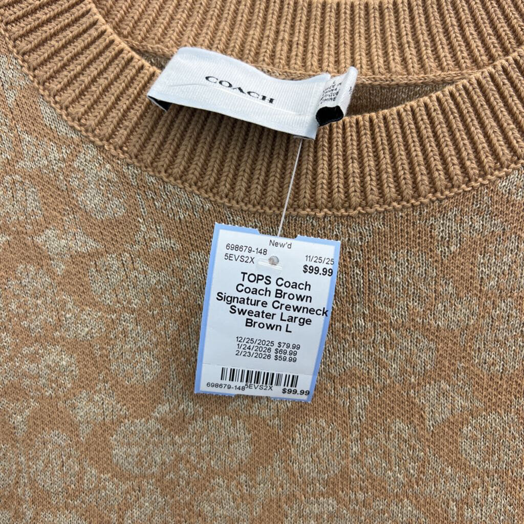 Coach Brown Signature Crewneck Sweater Large