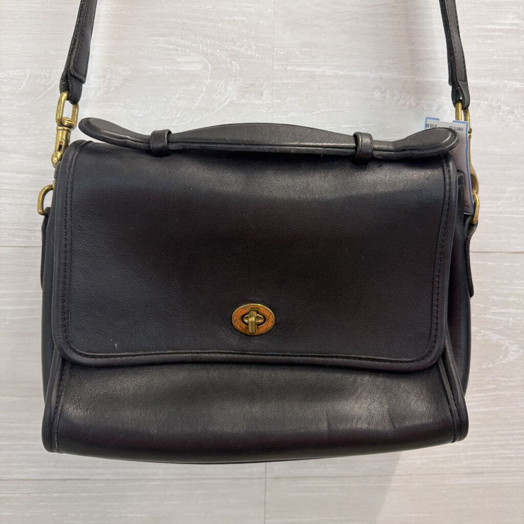 Vintage Coach Black Leather Court Bag