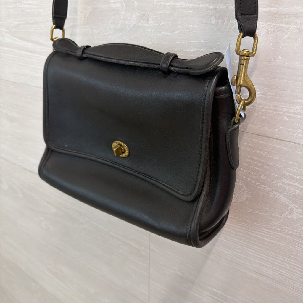Vintage Coach Black Leather Court Bag