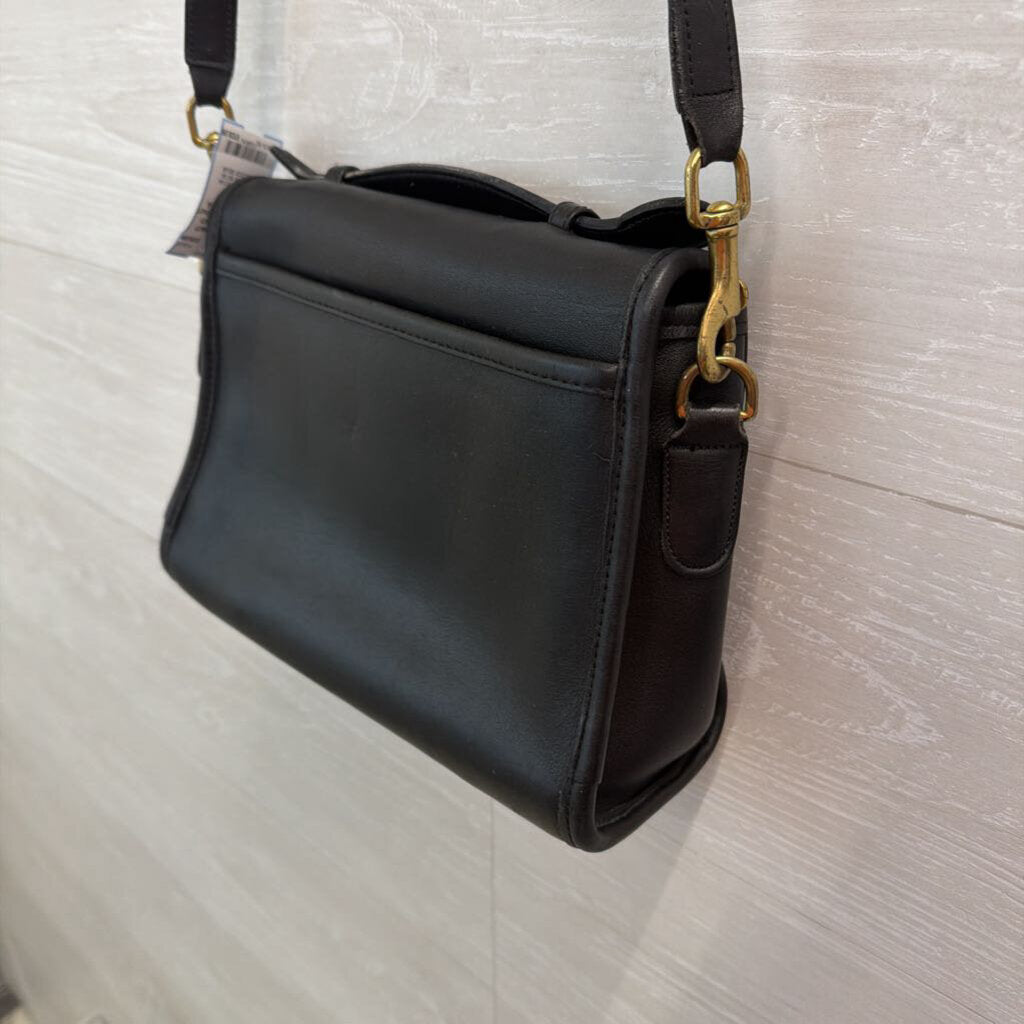Vintage Coach Black Leather Court Bag
