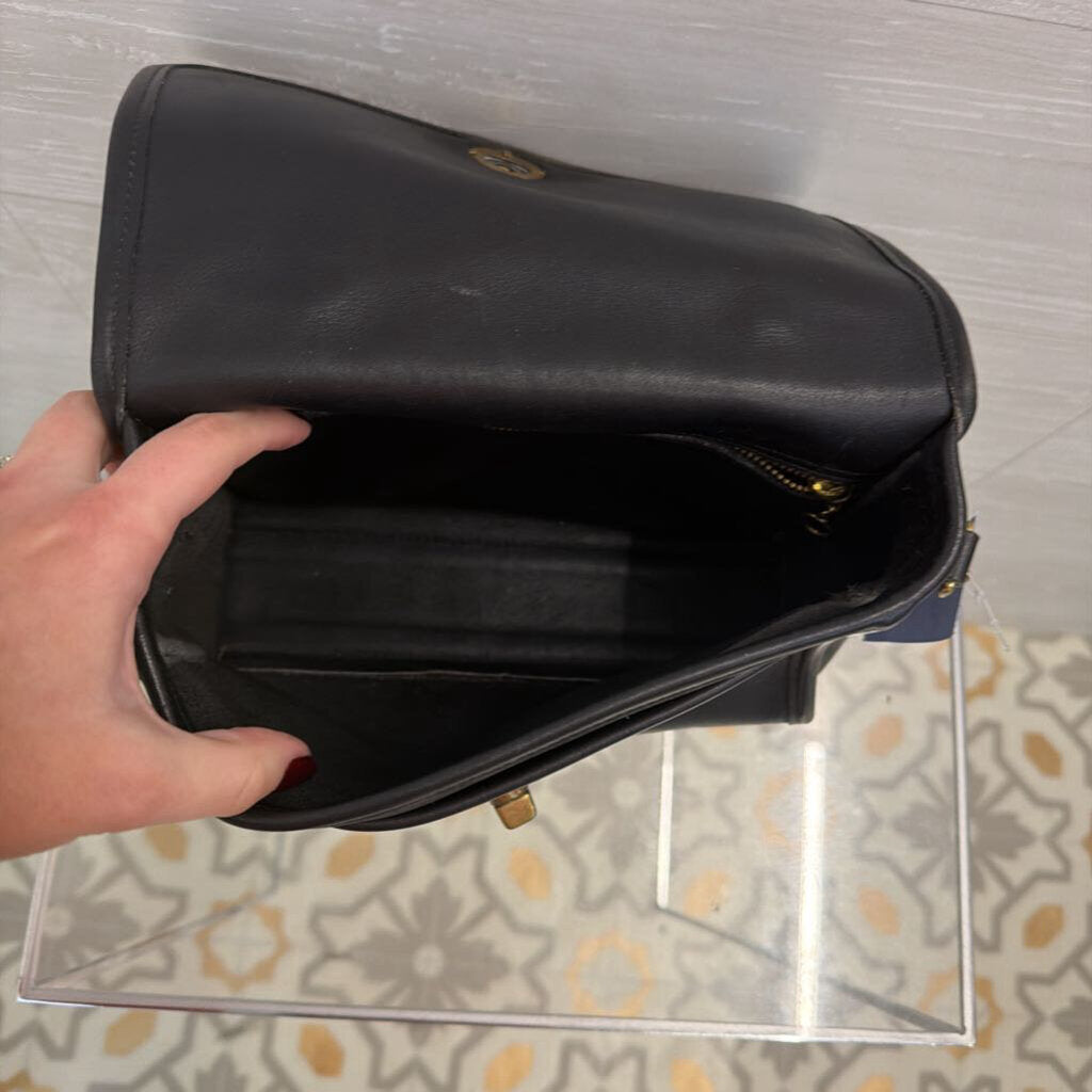 Vintage Coach Black Leather Court Bag