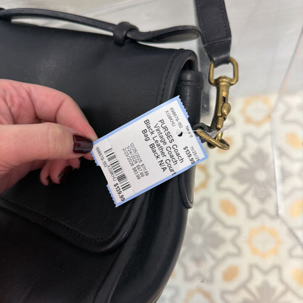 Vintage Coach Black Leather Court Bag