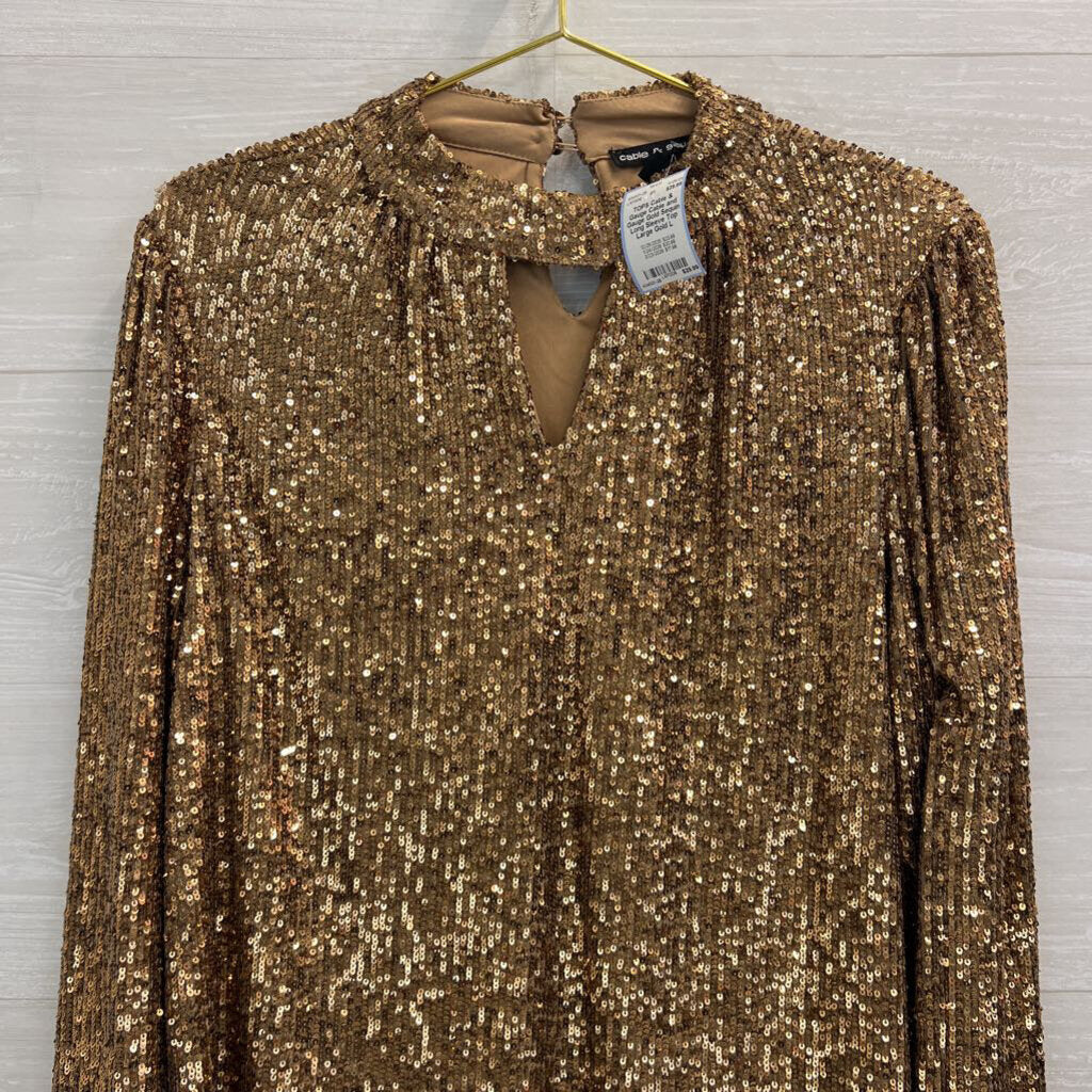 Cable and Gauge Gold Sequin Long Sleeve Top Large