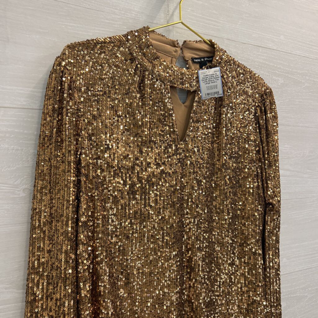 Cable and Gauge Gold Sequin Long Sleeve Top Large