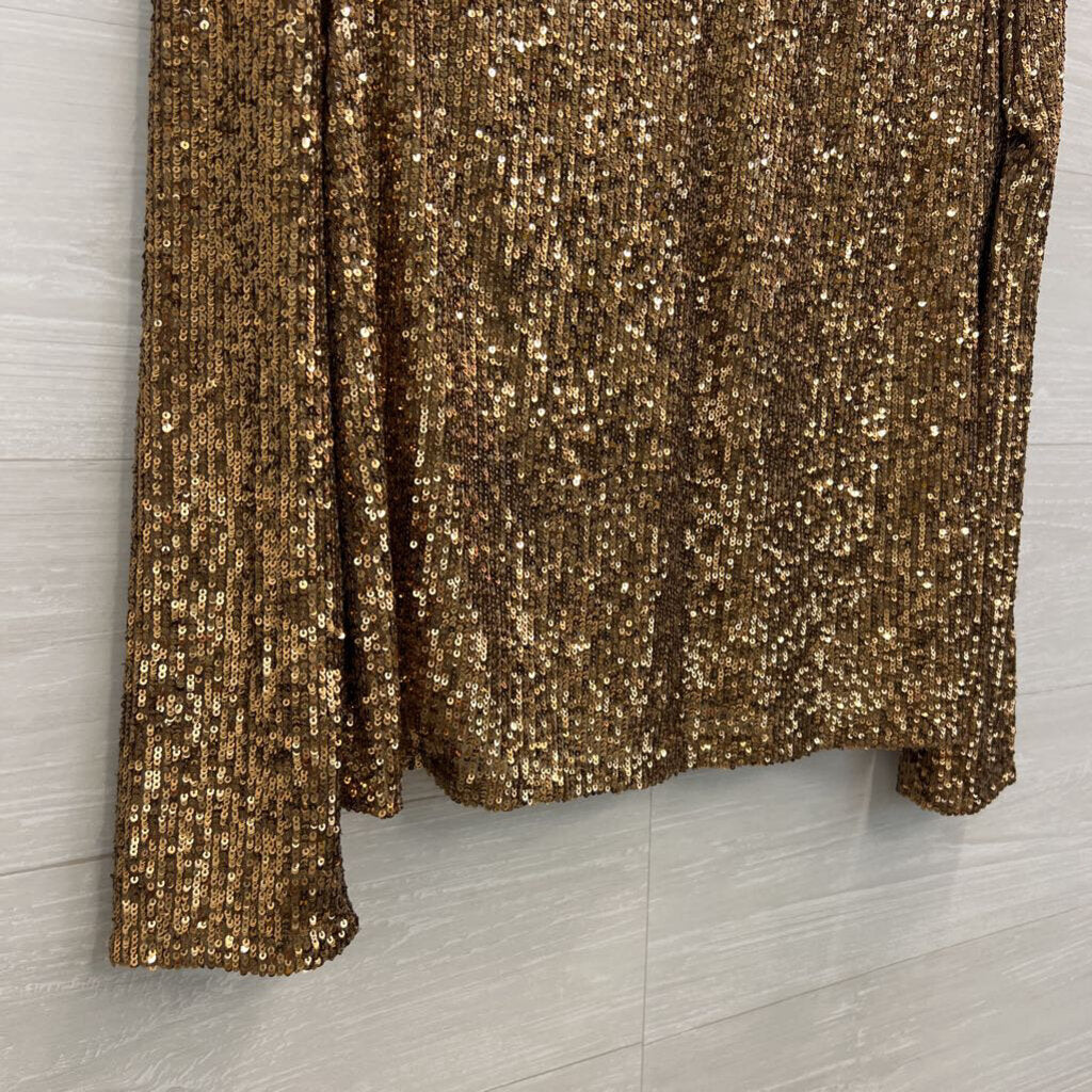 Cable and Gauge Gold Sequin Long Sleeve Top Large