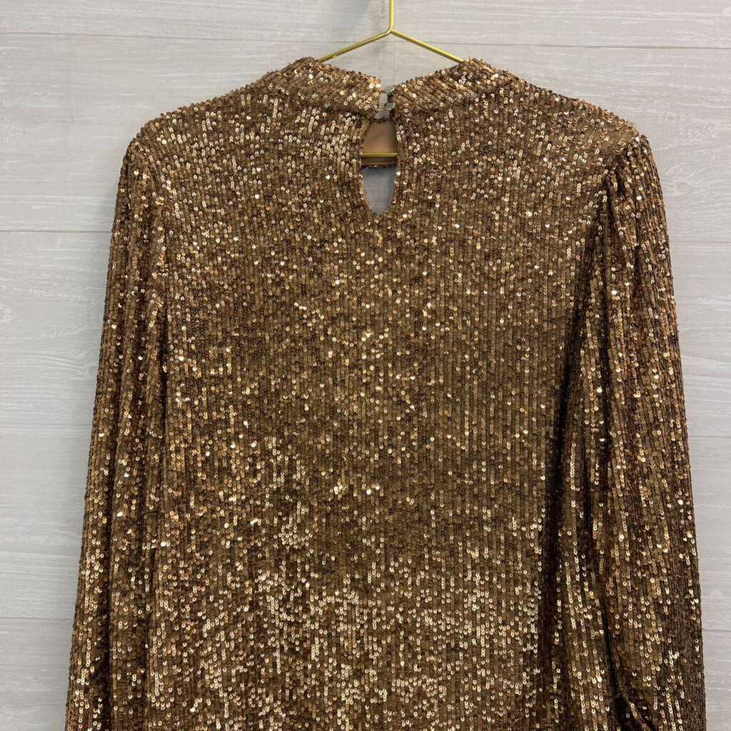 Cable and Gauge Gold Sequin Long Sleeve Top Large