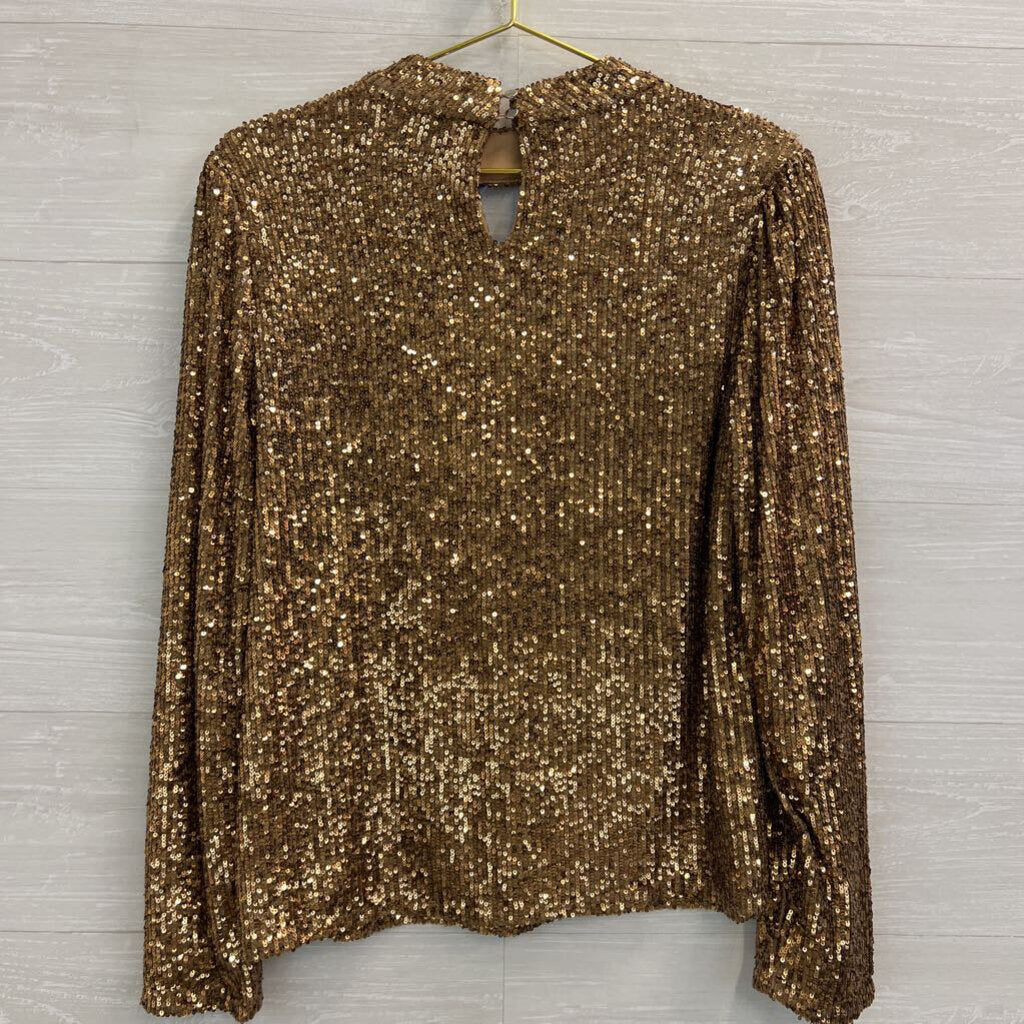 Cable and Gauge Gold Sequin Long Sleeve Top Large