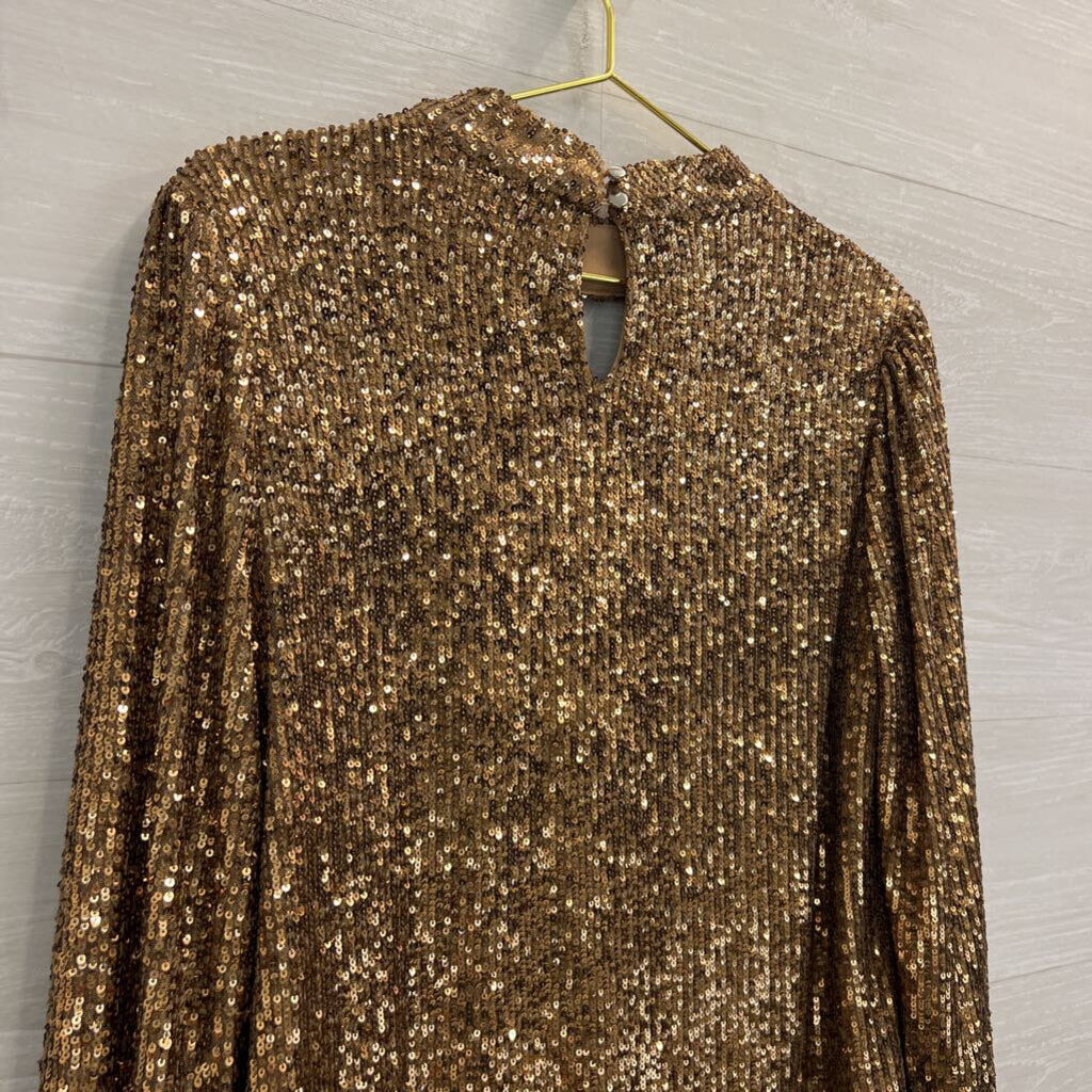 Cable and Gauge Gold Sequin Long Sleeve Top Large