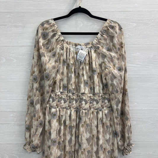 Baltic Born Cream/ Blue/ Brown Print Off Shoulder Long Sleeve Maxi Dress Extra Large