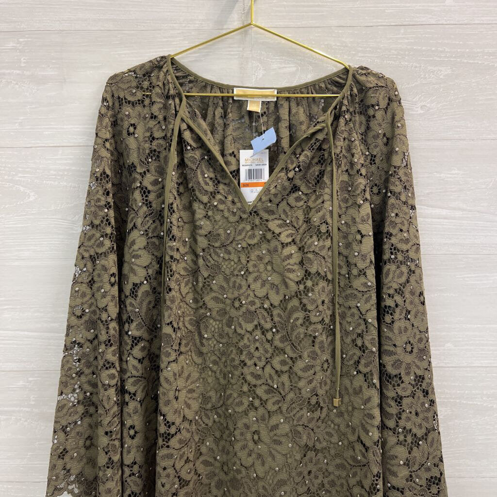 Michael Kors Green Lace Long Sleeve Dress Small