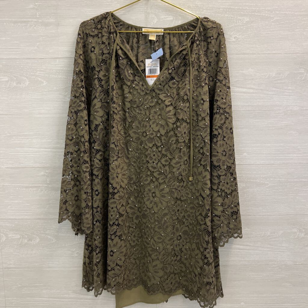 Michael Kors Green Lace Long Sleeve Dress Small