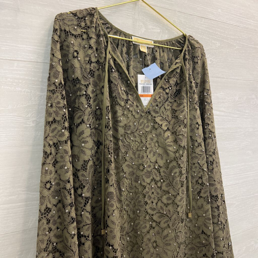 Michael Kors Green Lace Long Sleeve Dress Small