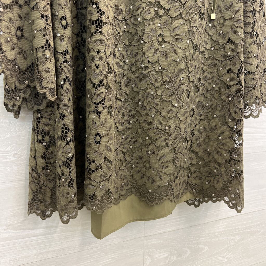 Michael Kors Green Lace Long Sleeve Dress Small