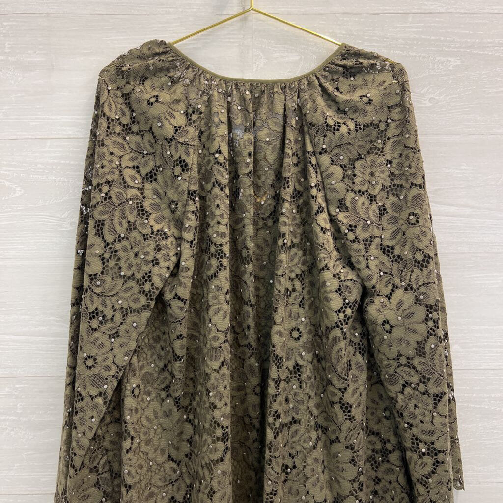 Michael Kors Green Lace Long Sleeve Dress Small