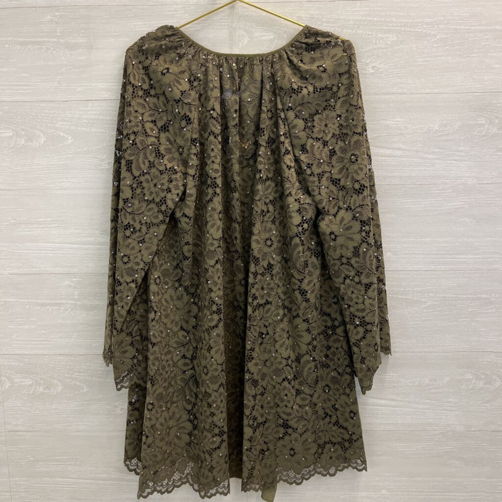Michael Kors Green Lace Long Sleeve Dress Small