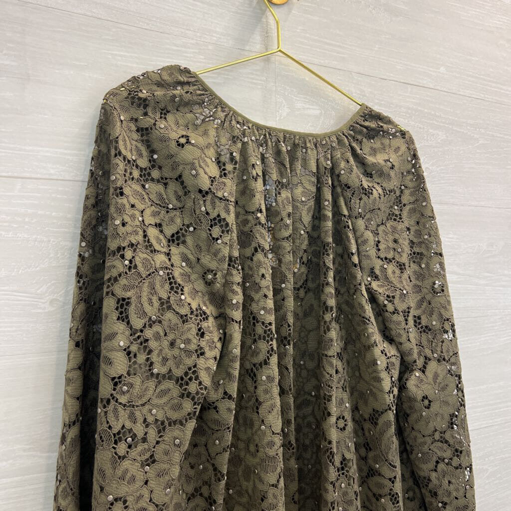Michael Kors Green Lace Long Sleeve Dress Small