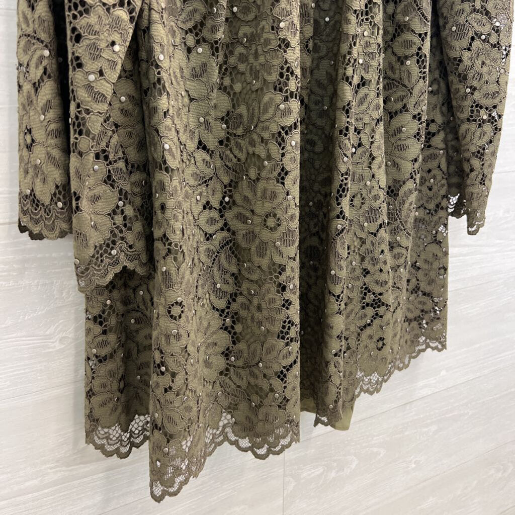 Michael Kors Green Lace Long Sleeve Dress Small