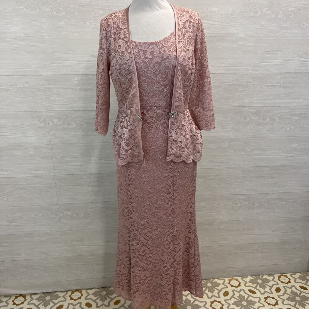 R&M Richards Pink Lace Long Formal Dress With Jacket 6