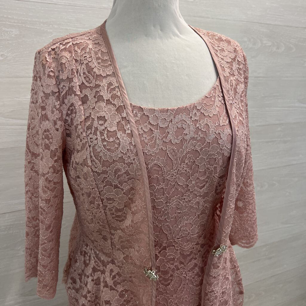 R&M Richards Pink Lace Long Formal Dress With Jacket 6