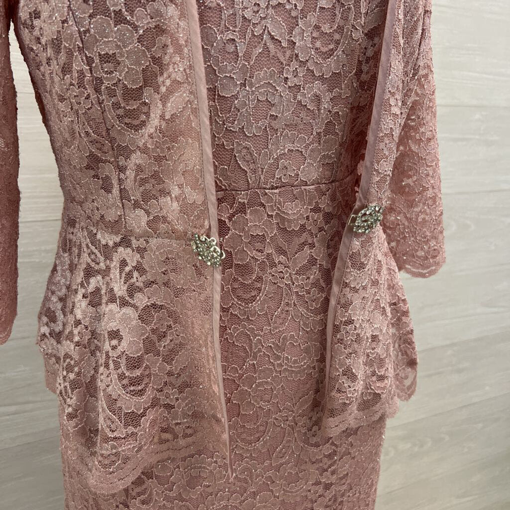 R&M Richards Pink Lace Long Formal Dress With Jacket 6