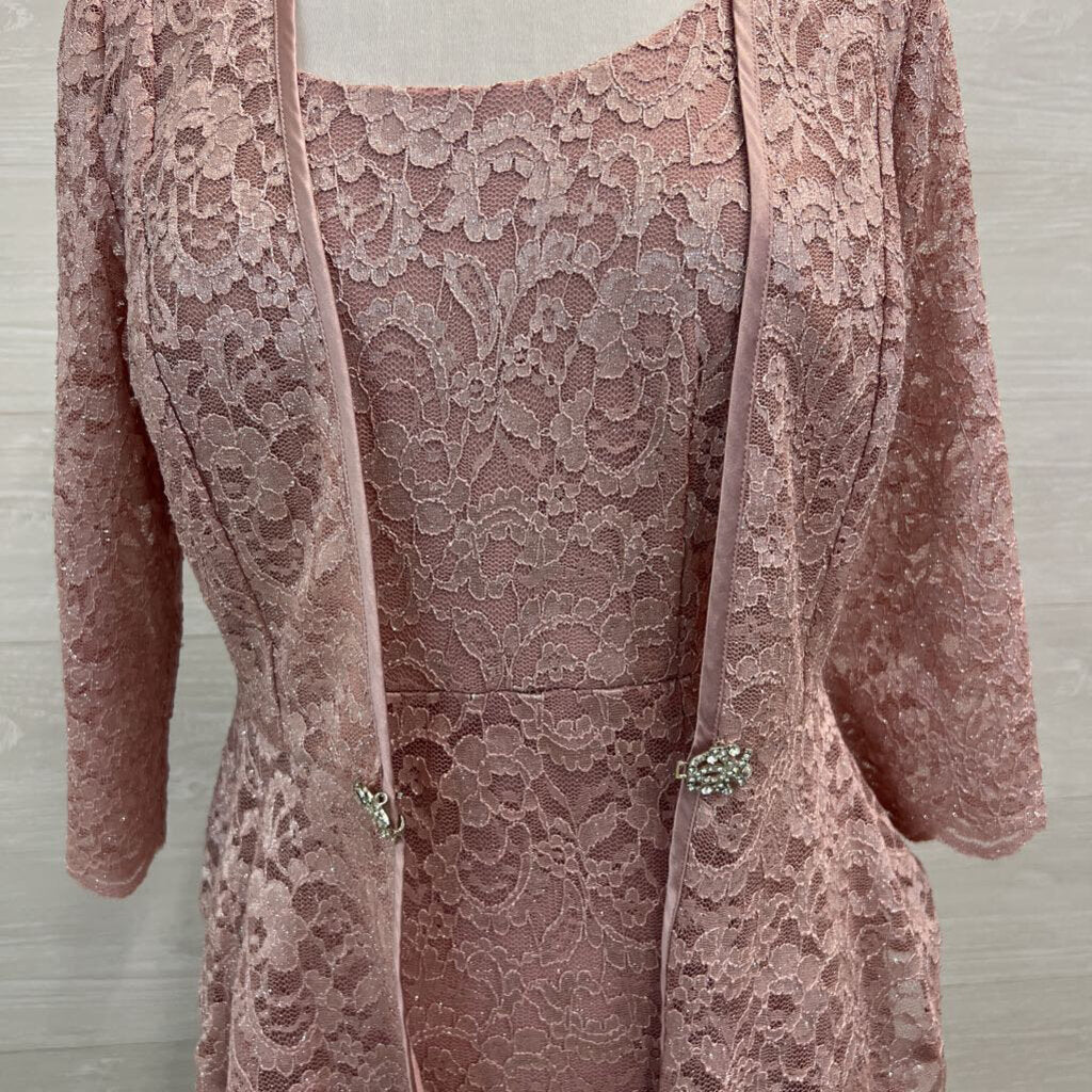 R&M Richards Pink Lace Long Formal Dress With Jacket 6