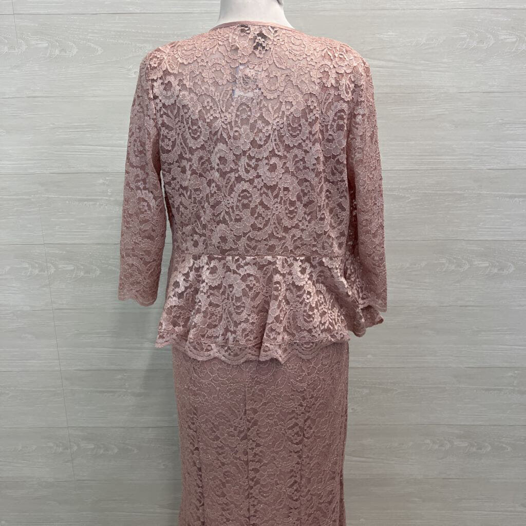 R&M Richards Pink Lace Long Formal Dress With Jacket 6