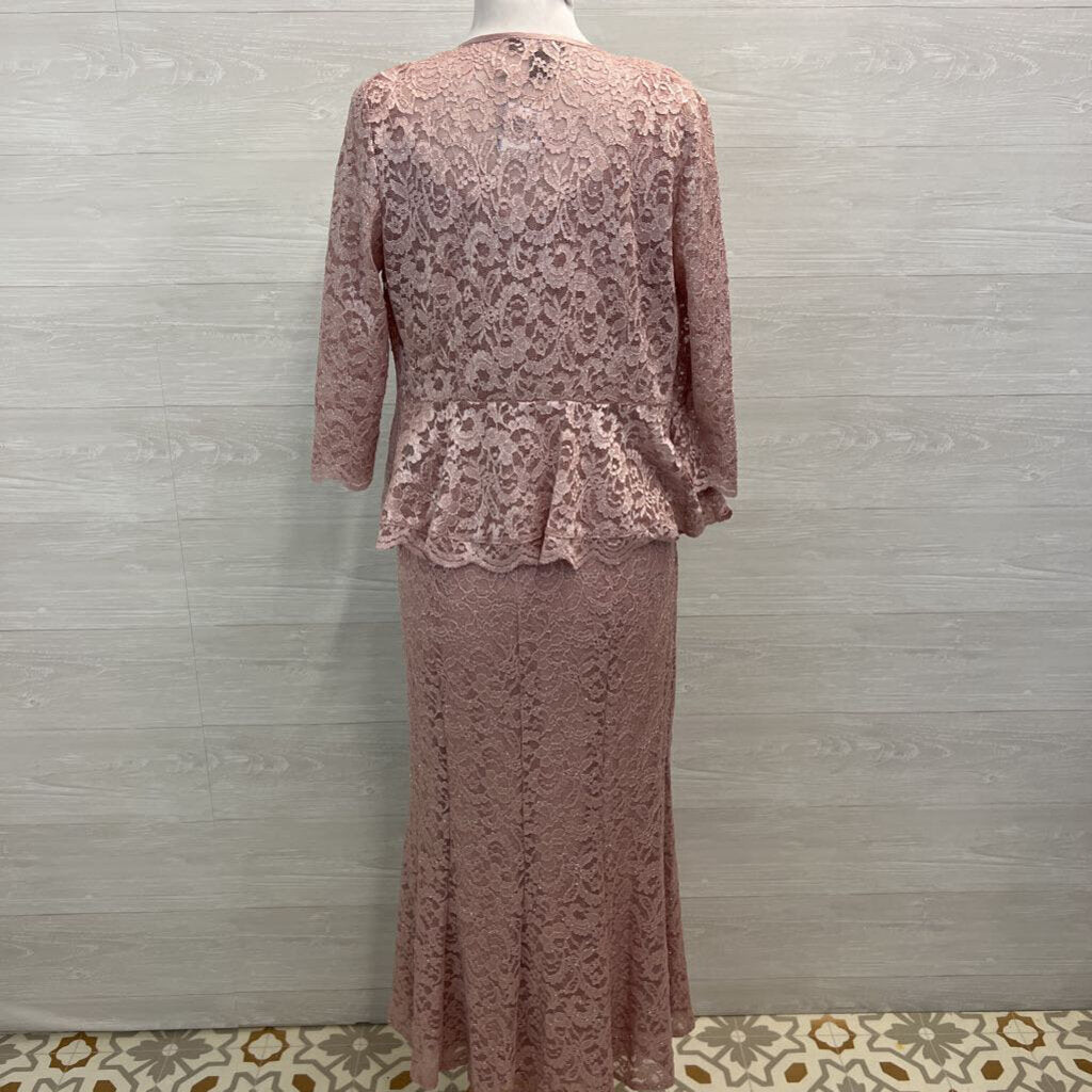 R&M Richards Pink Lace Long Formal Dress With Jacket 6