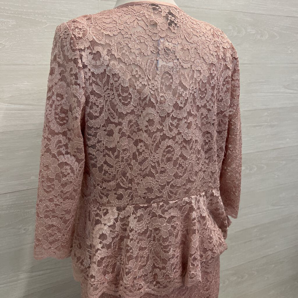 R&M Richards Pink Lace Long Formal Dress With Jacket 6