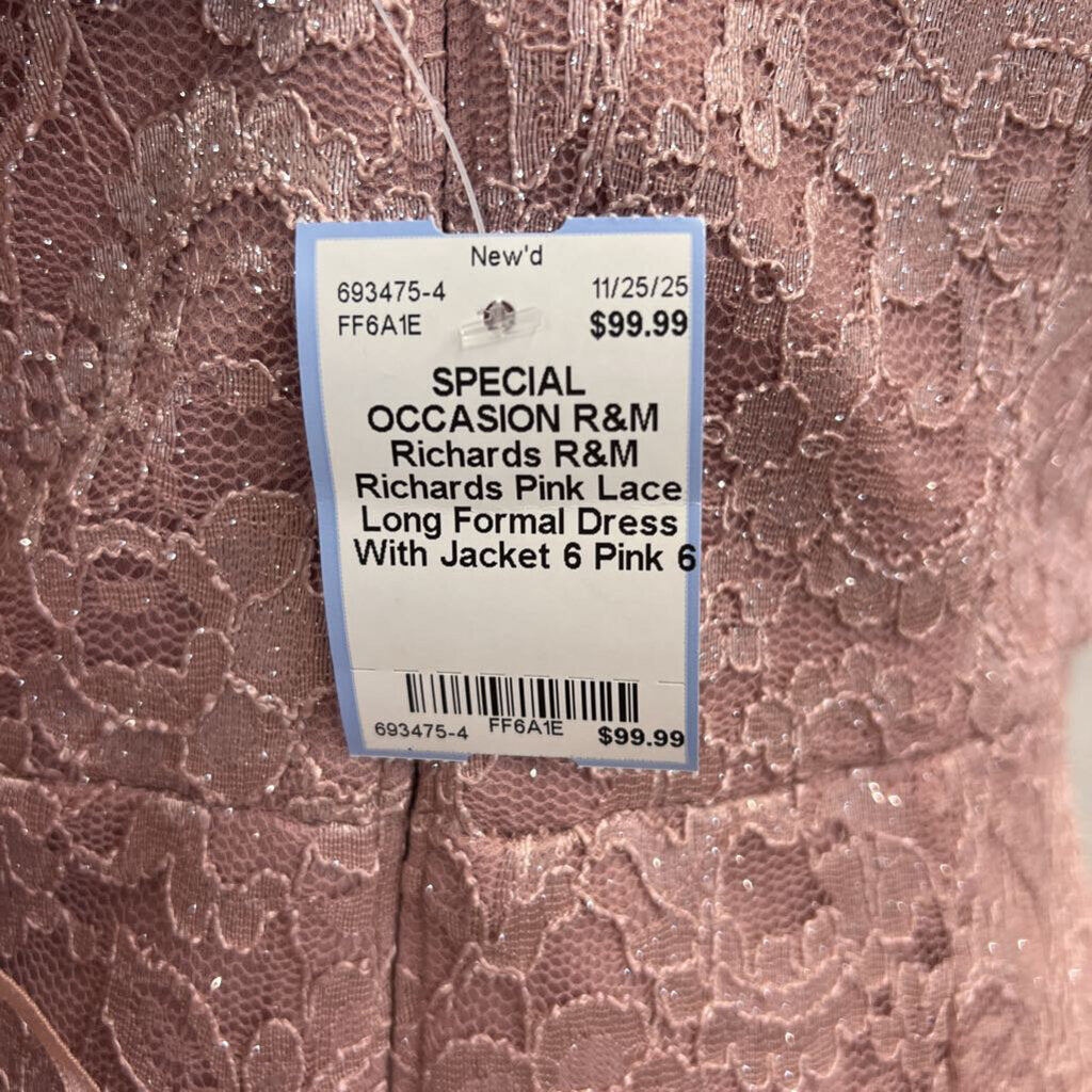 R&M Richards Pink Lace Long Formal Dress With Jacket 6