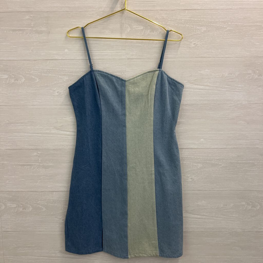 Altar'd State Blue Striped Denim Dress Large