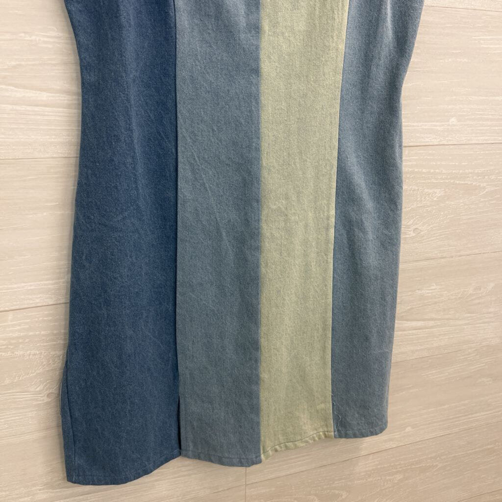 Altar'd State Blue Striped Denim Dress Large