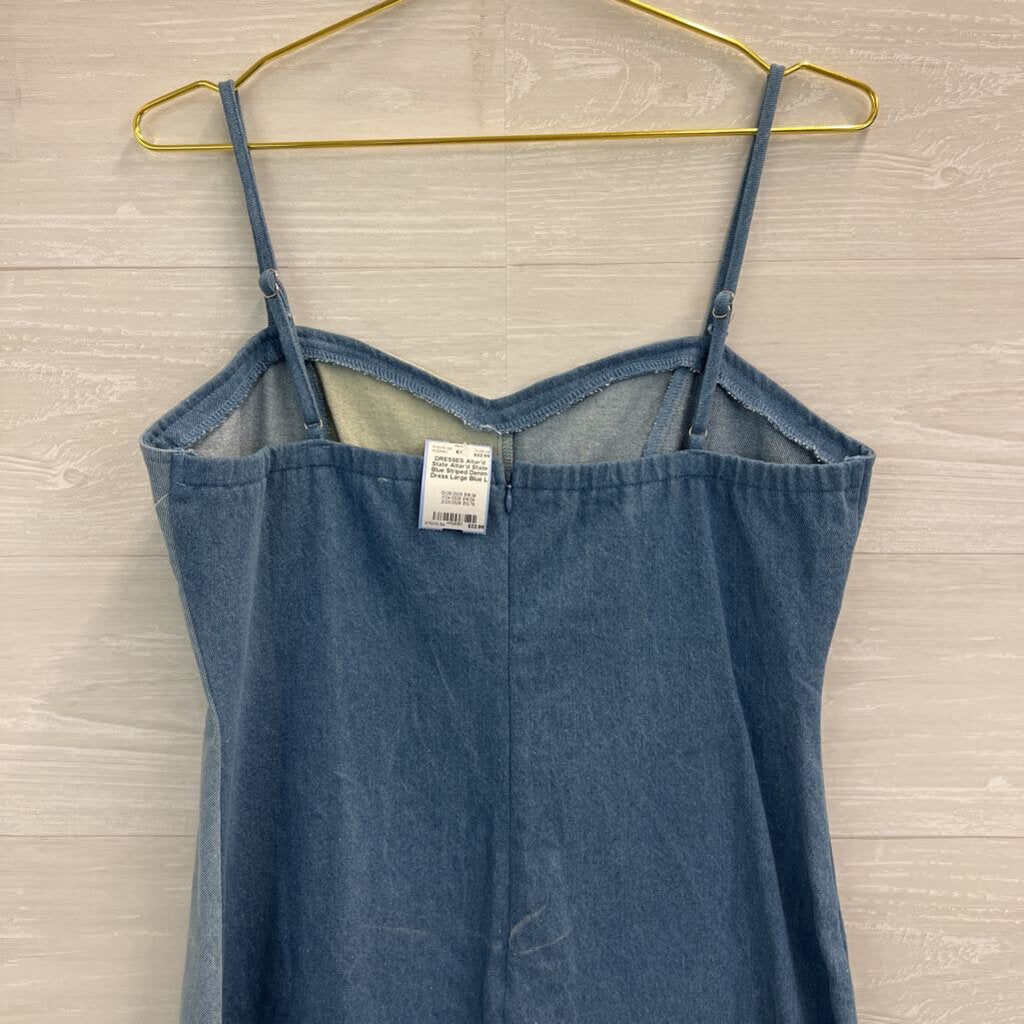 Altar'd State Blue Striped Denim Dress Large