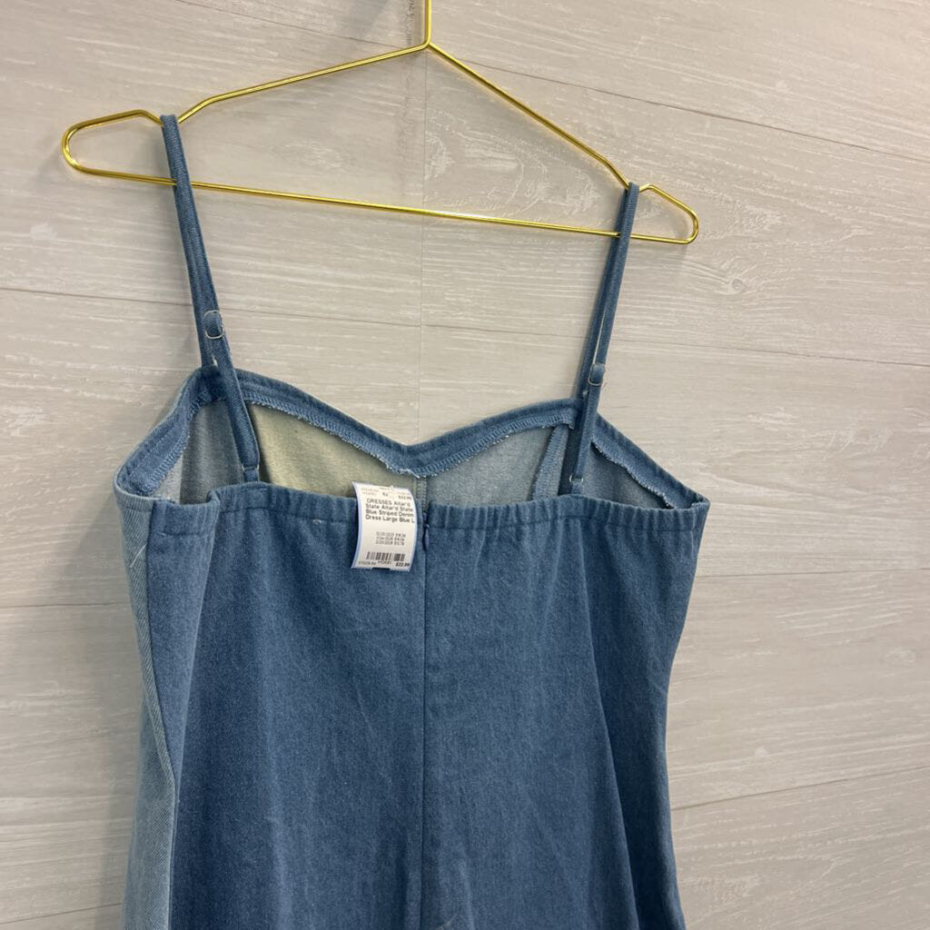 Altar'd State Blue Striped Denim Dress Large