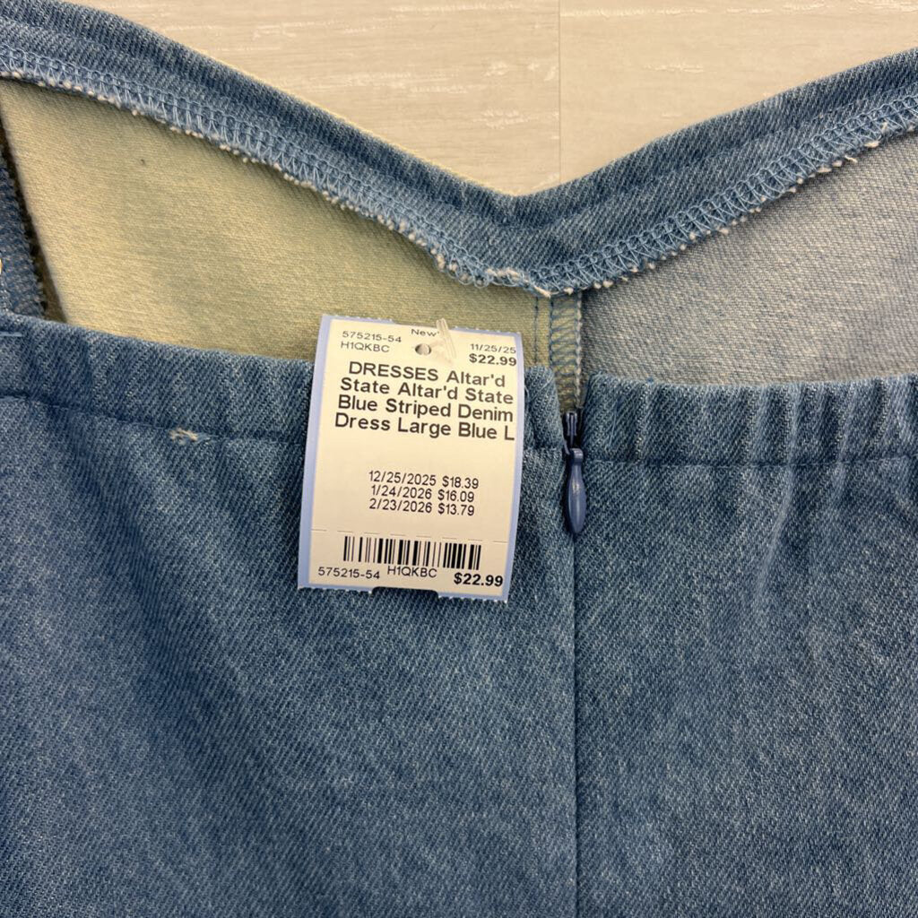 Altar'd State Blue Striped Denim Dress Large