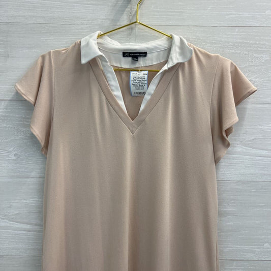 Adrianna Papell White/ Beige Layered Short Sleeve Top Medium