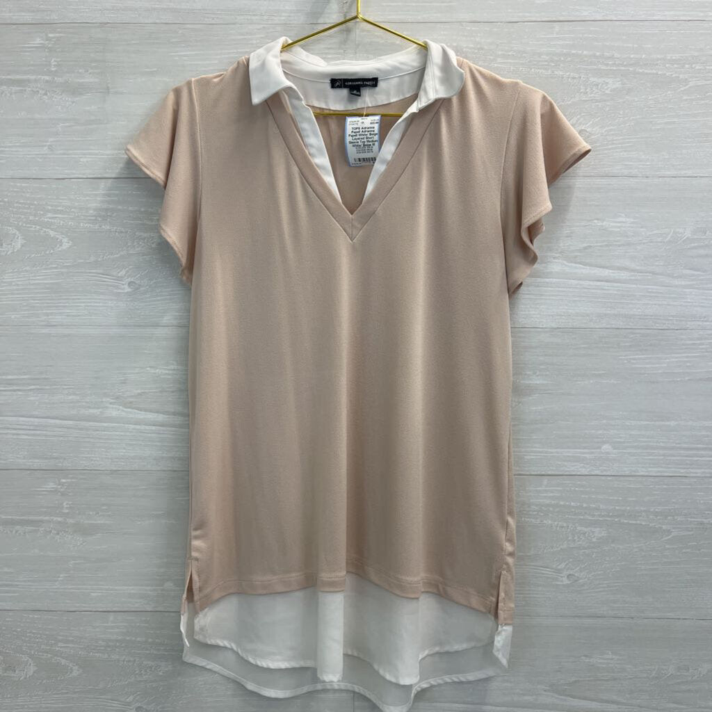 Adrianna Papell White/ Beige Layered Short Sleeve Top Medium