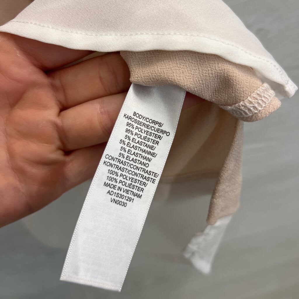 Adrianna Papell White/ Beige Layered Short Sleeve Top Medium