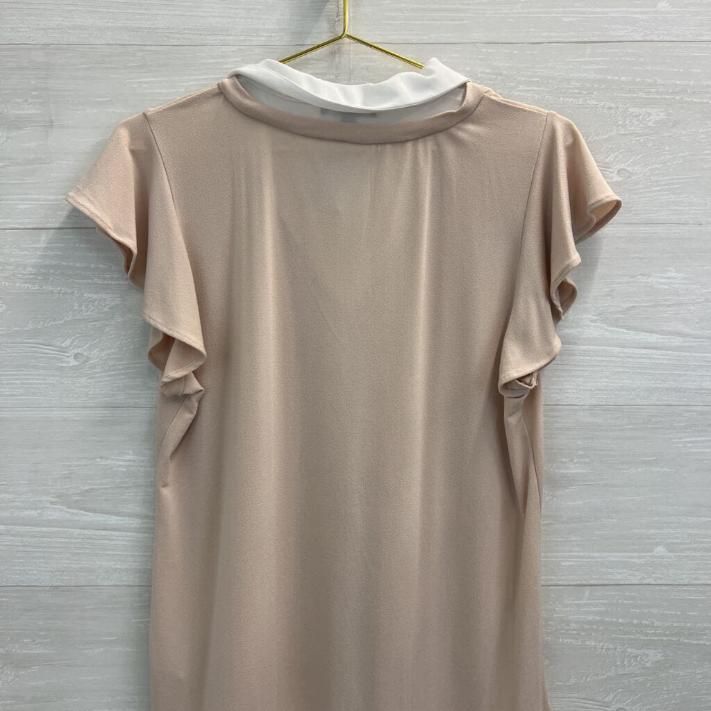 Adrianna Papell White/ Beige Layered Short Sleeve Top Medium