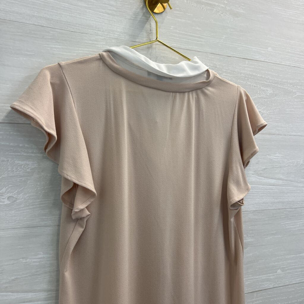 Adrianna Papell White/ Beige Layered Short Sleeve Top Medium