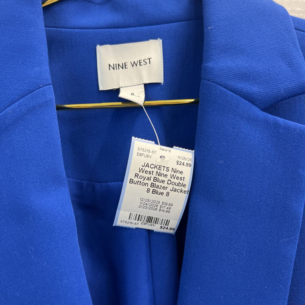 Nine West Royal Blue Double Button Blazer Jacket 8