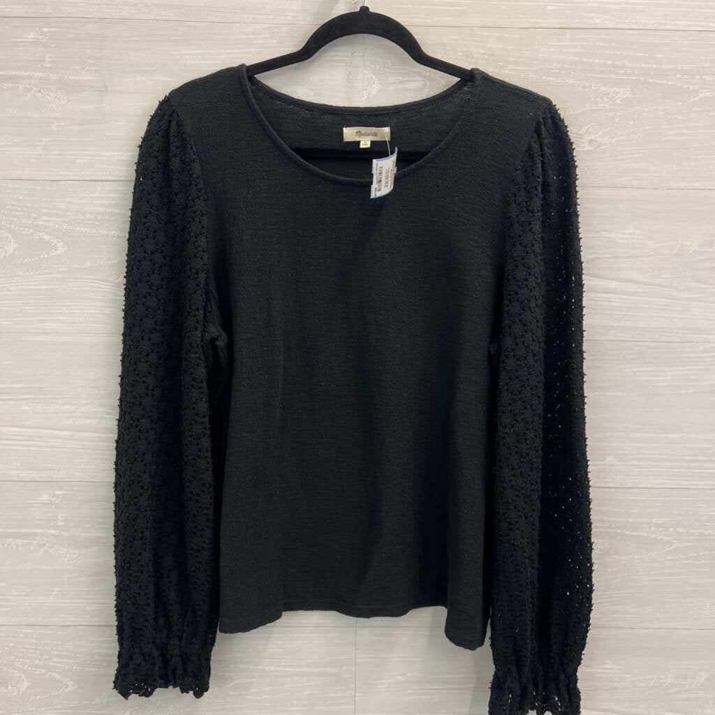 Madewell Black Textured Long Sleeve Top Large