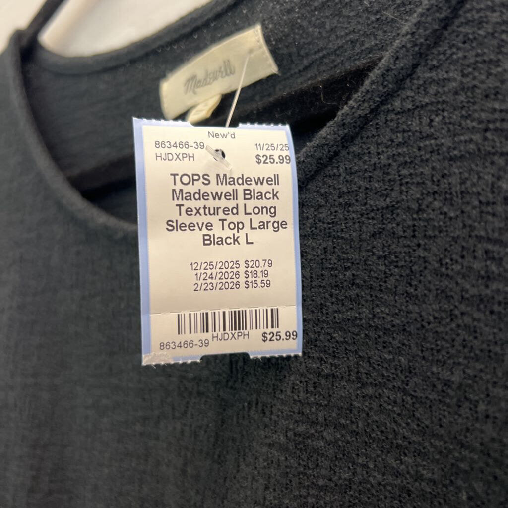Madewell Black Textured Long Sleeve Top Large